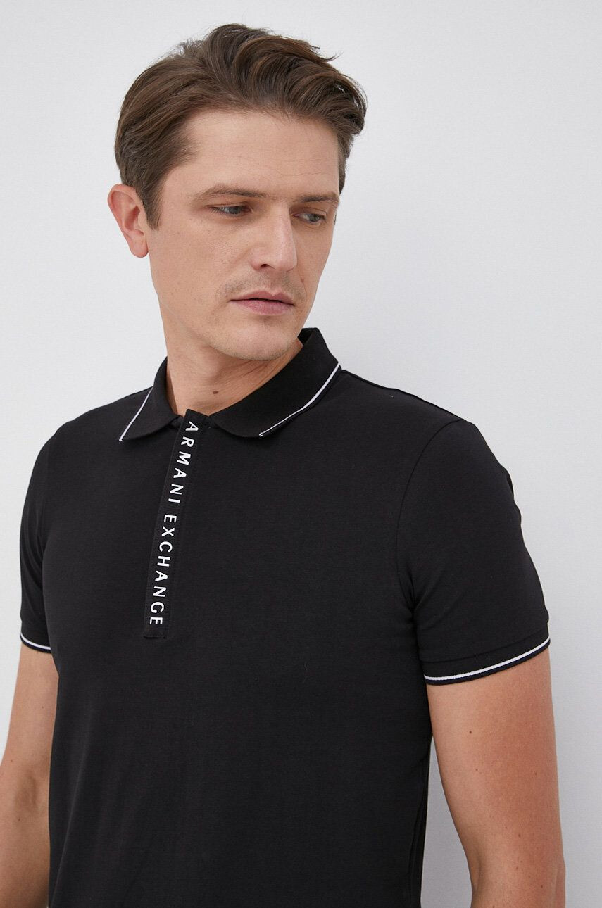 Armani Exchange Polo tričko černá barva s potiskem - Pepit.cz