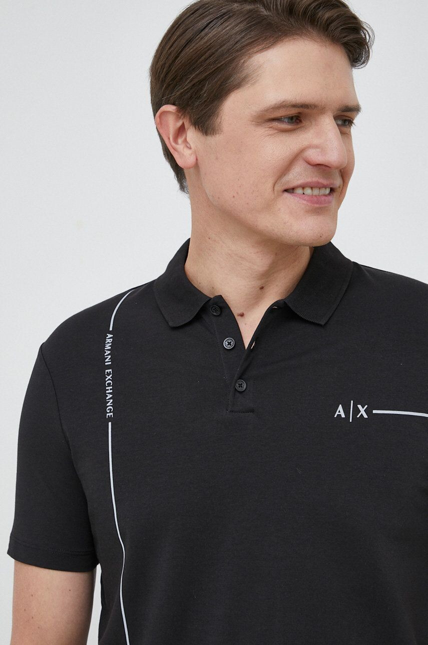 Armani Exchange Polo tričko černá barva s potiskem - Pepit.cz