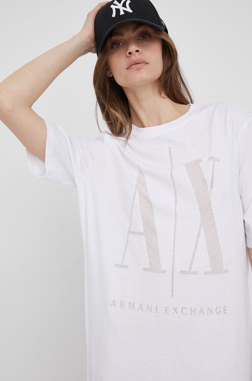 Armani Exchange Šaty bílá barva midi - Pepit.cz