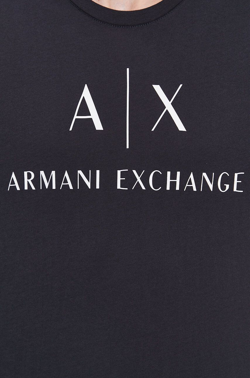 Armani Exchange Tričko s dlouhým rukávem pánské tmavomodrá barva s potiskem - Pepit.cz