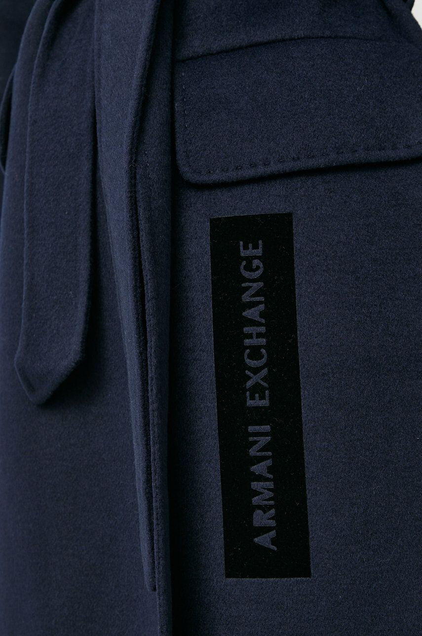 Armani Exchange Vlněný kabát tmavomodrá barva přechodný bez zapínání - Pepit.cz