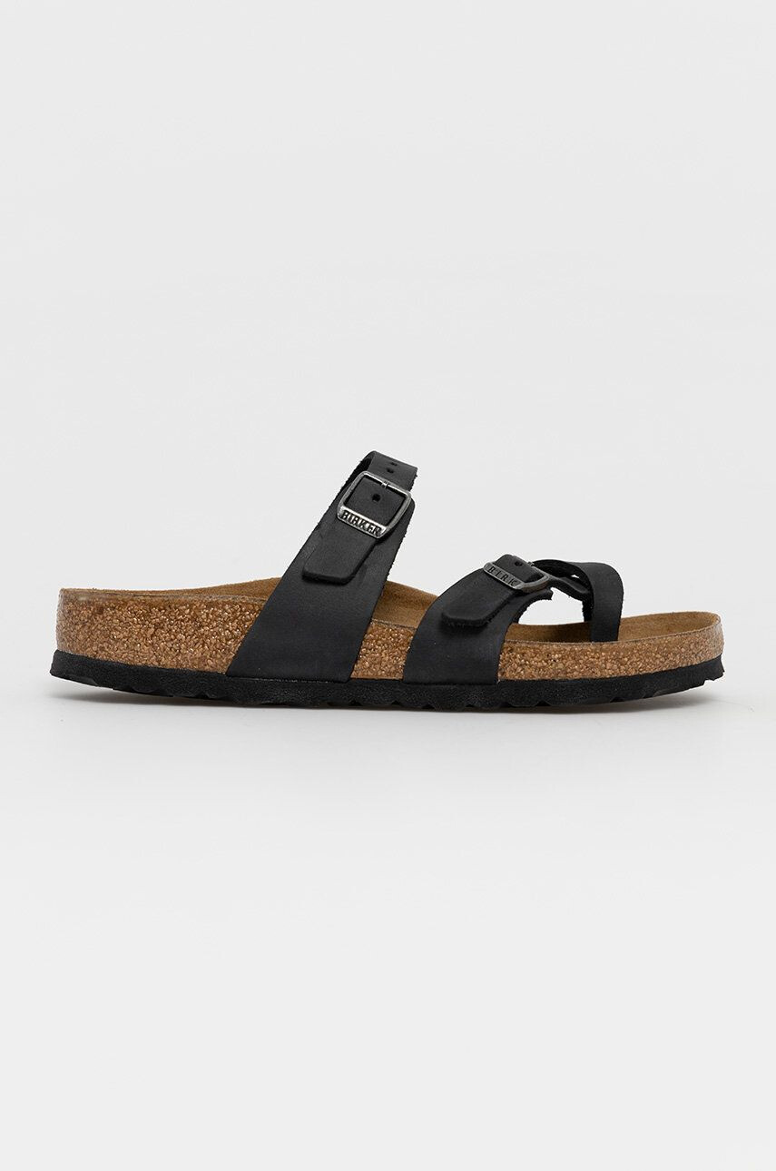 Birkenstock Kožené pantofle dámské černá barva na plochém podpatku 171481-Schwarz - Pepit.cz