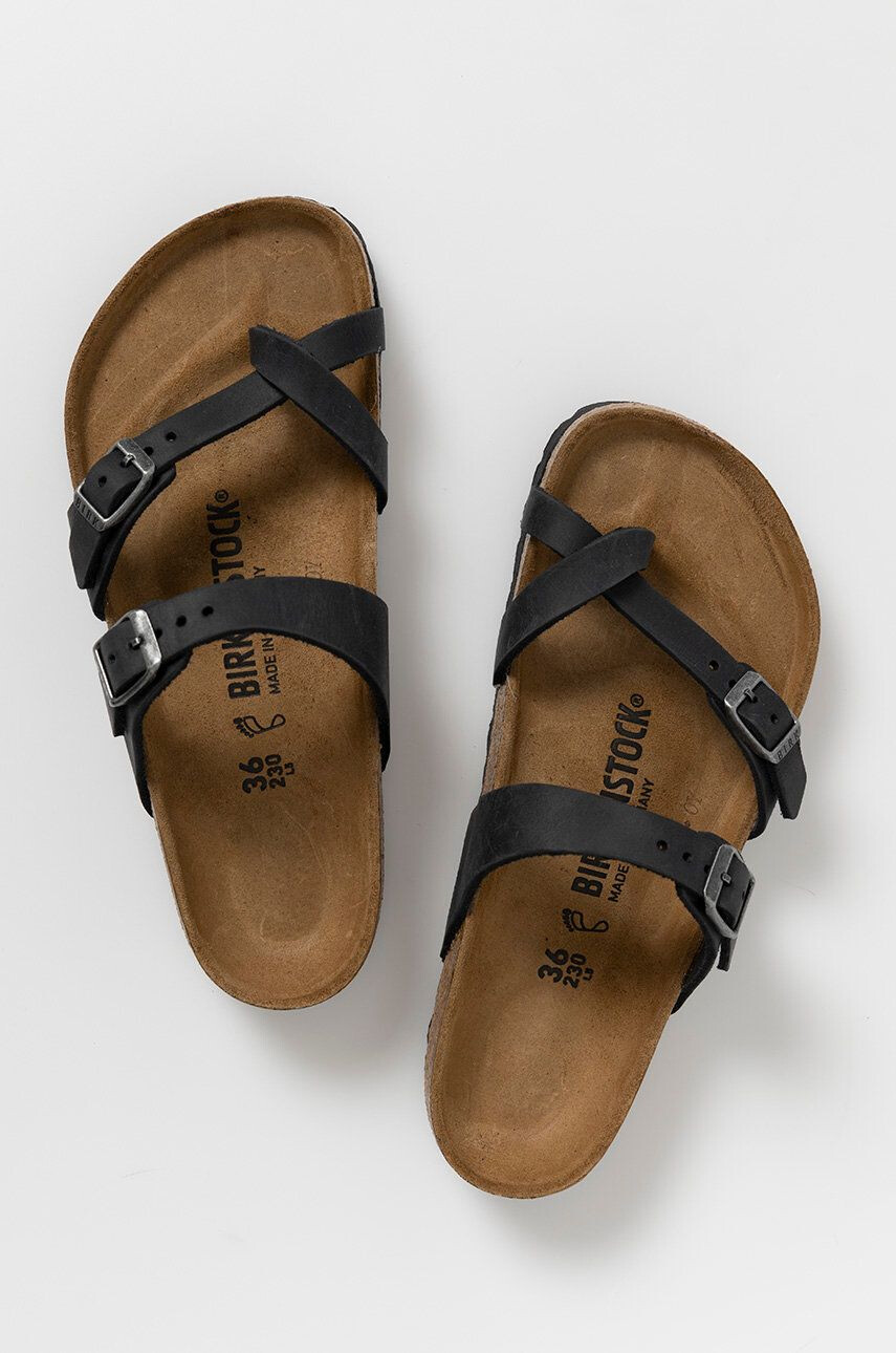 Birkenstock Kožené pantofle dámské černá barva na plochém podpatku 171481-Schwarz - Pepit.cz