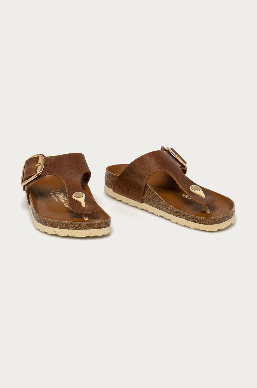 Birkenstock Kožené žabky dámské hnědá barva na plochém podpatku - Pepit.cz