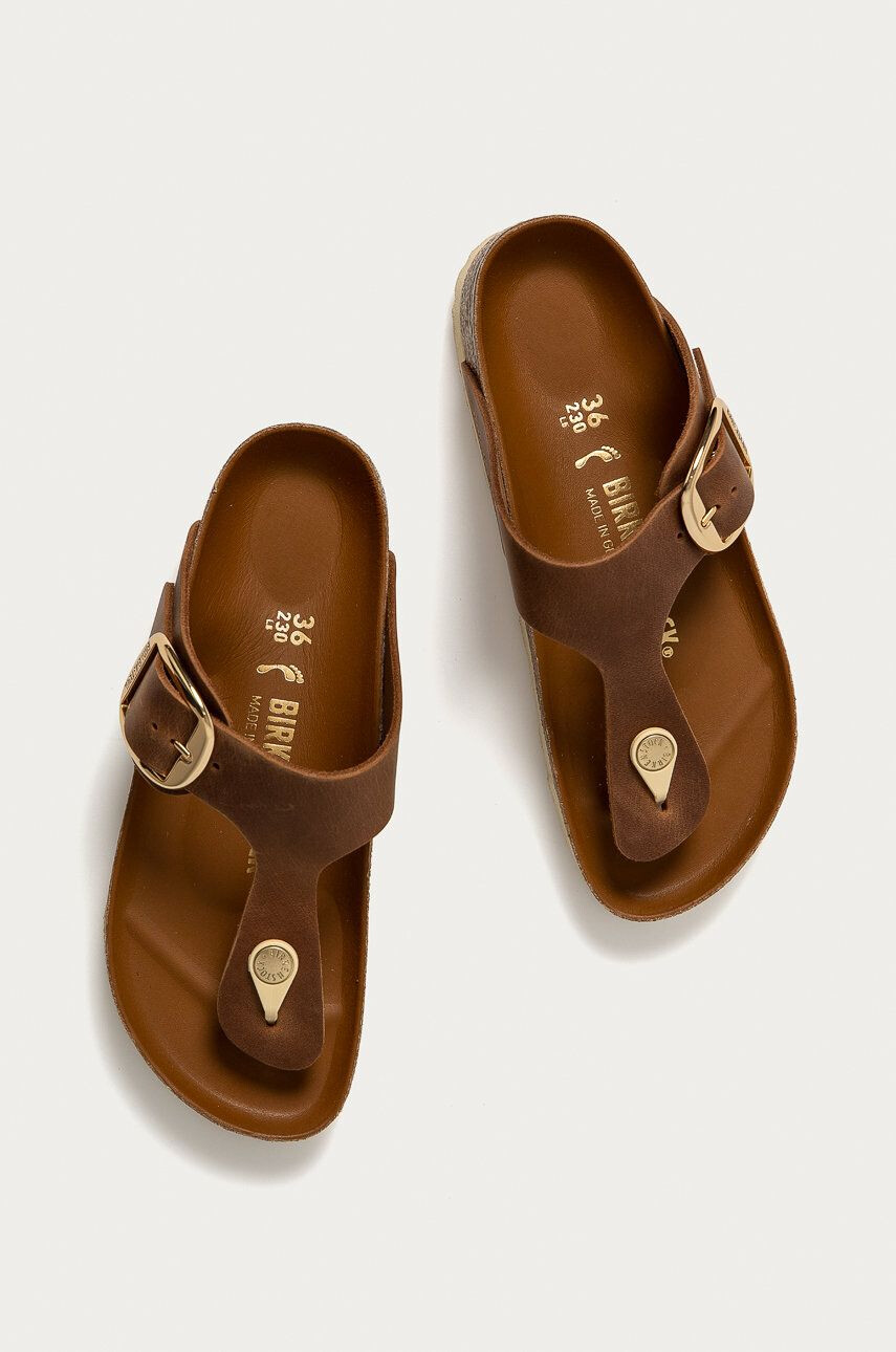 Birkenstock Kožené žabky dámské hnědá barva na plochém podpatku - Pepit.cz