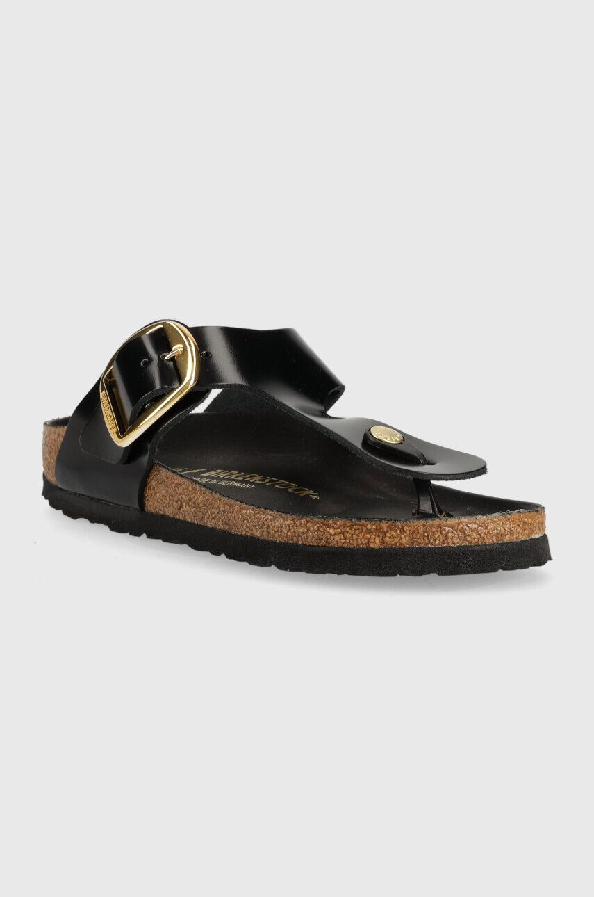 Birkenstock Kožené žabky Gizeh dámské černá barva na plochém podpatku 1021469 - Pepit.cz