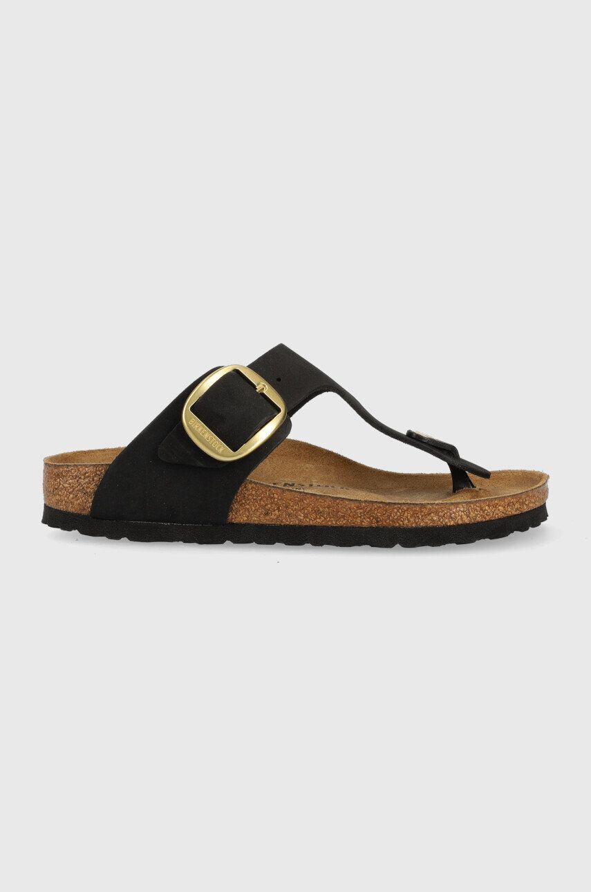 Birkenstock Kožené žabky Gizeh Big Buckle dámské černá barva na plochém podpatku 1024107 - Pepit.cz