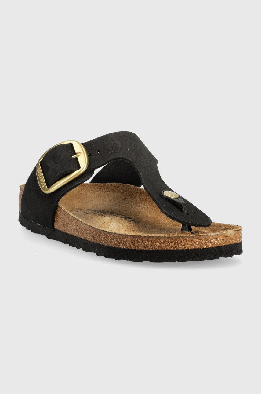 Birkenstock Kožené žabky Gizeh Big Buckle dámské černá barva na plochém podpatku 1024107 - Pepit.cz