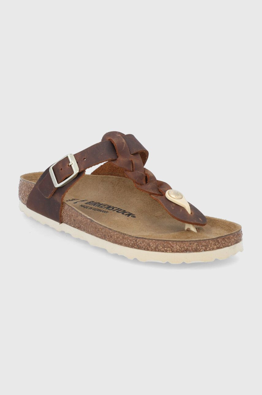 Birkenstock Kožené žabky Gizeh Braided dámské hnědá barva na plochém podpatku 1021336 - Pepit.cz