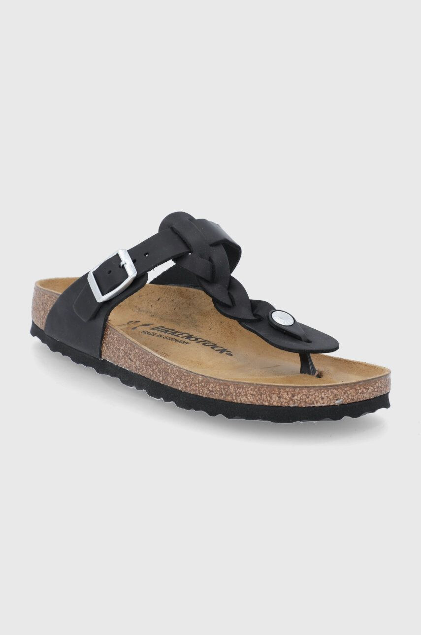 Birkenstock Kožené žabky Gizeh Braided dámské černá barva na plochém podpatku - Pepit.cz