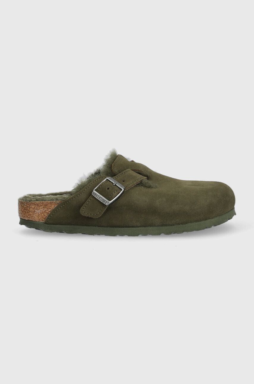 Birkenstock Semišové pantofle Boston dámské zelená barva 1025667 - Pepit.cz