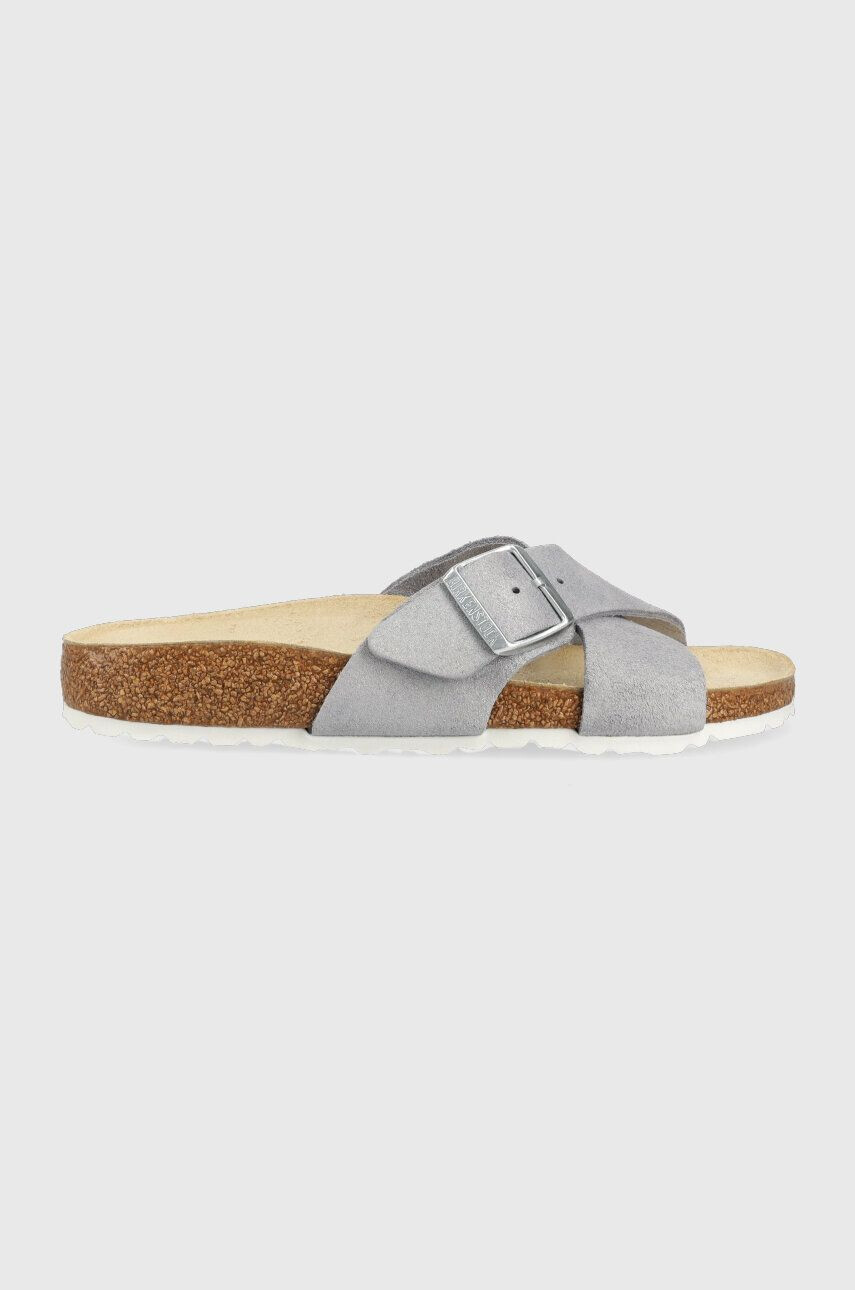 Birkenstock Semišové pantofle Siena dámské stříbrná barva 1024212 - Pepit.cz