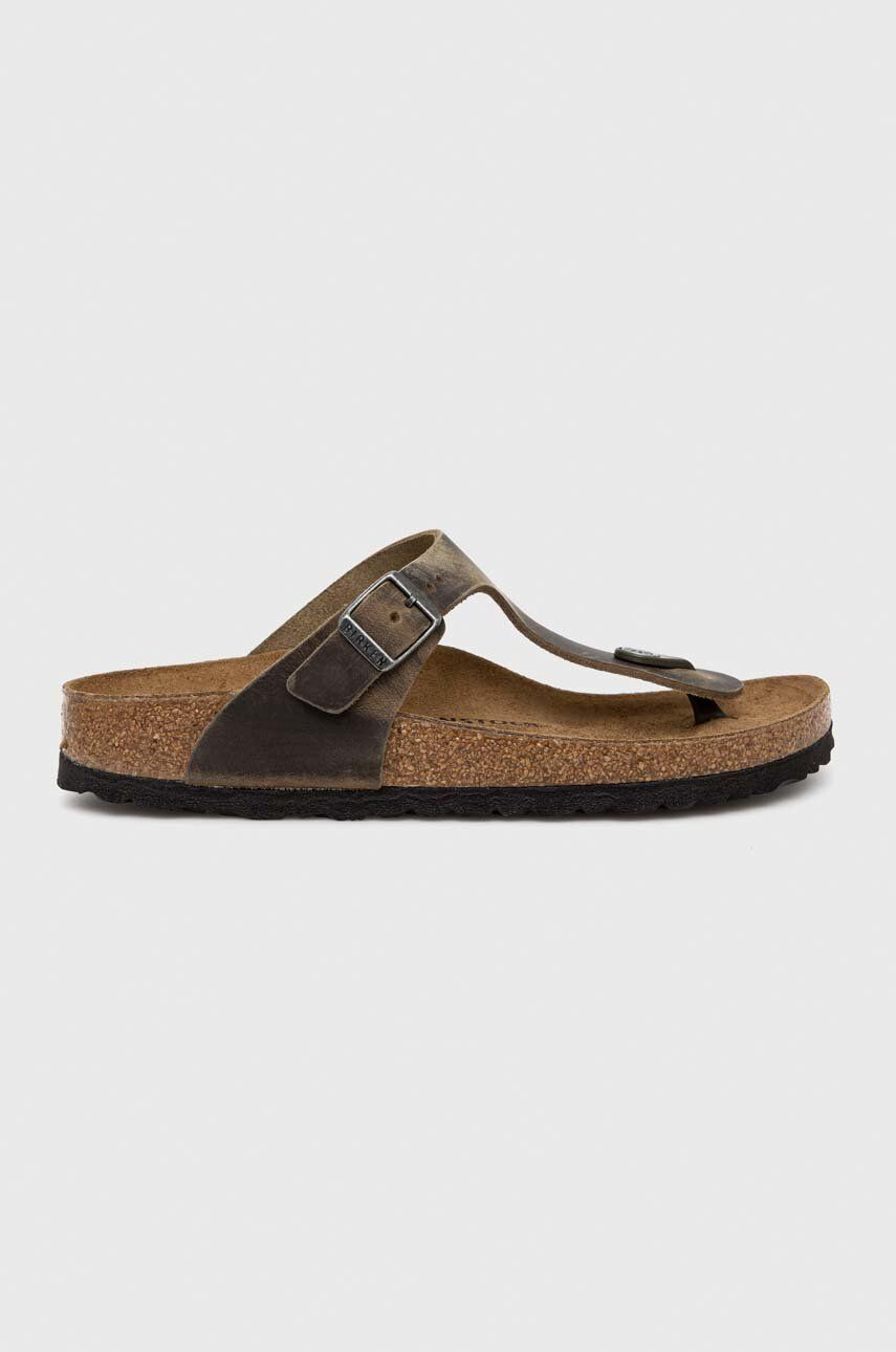 Birkenstock Semišové žabky GIZEH dámské zelená barva na plochém podpatku - Pepit.cz