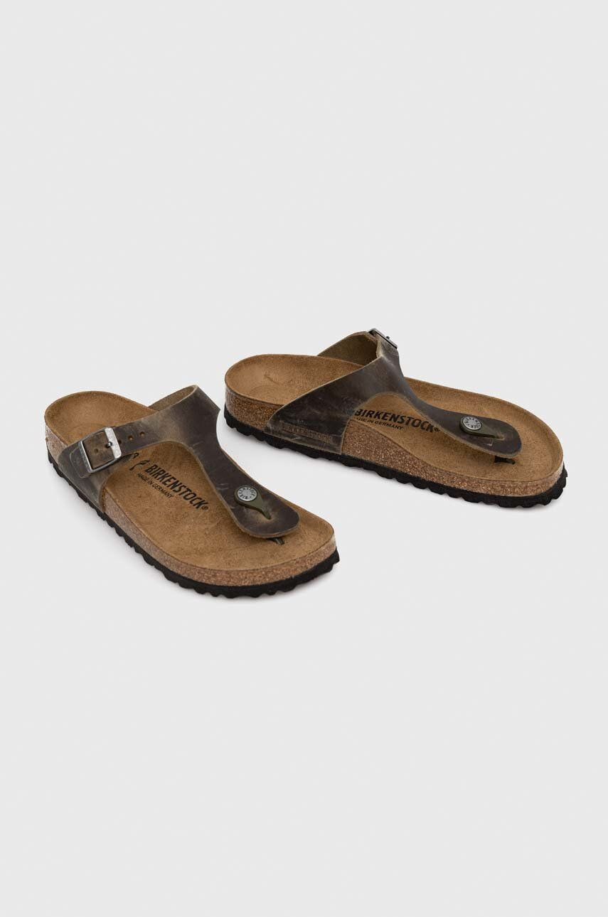 Birkenstock Semišové žabky GIZEH dámské zelená barva na plochém podpatku - Pepit.cz