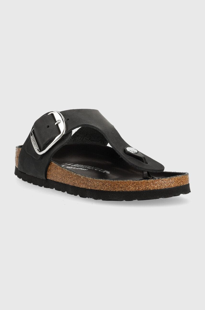 Birkenstock Semišové žabky Gizeh Big Buckle dámské černá barva na plochém podpatku - Pepit.cz