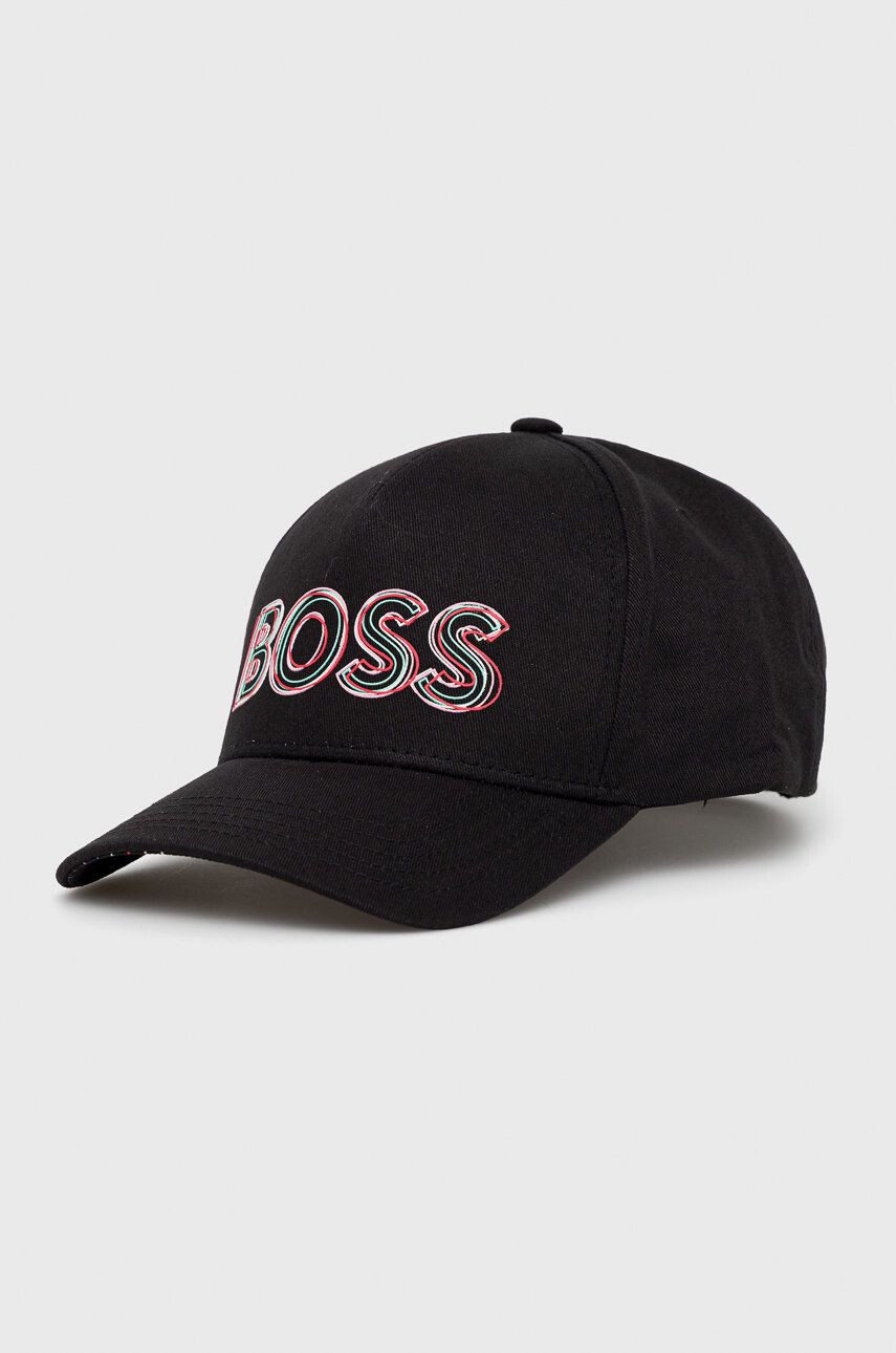 Boss Green Bavlněná čepice BOSS Boss Athleisure černá barva s potiskem - Pepit.cz