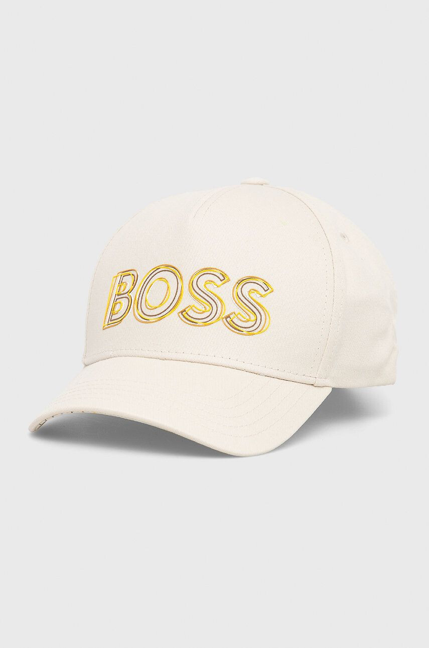 Boss Green Bavlněná čepice BOSS Boss Athleisure béžová barva s potiskem - Pepit.cz