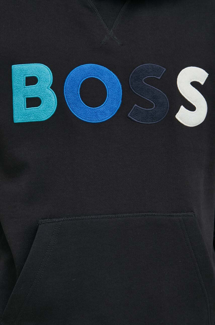 Boss Orange Bavlněná mikina BOSS BOSS CASUAL pánská černá barva s kapucí melanžová - Pepit.cz