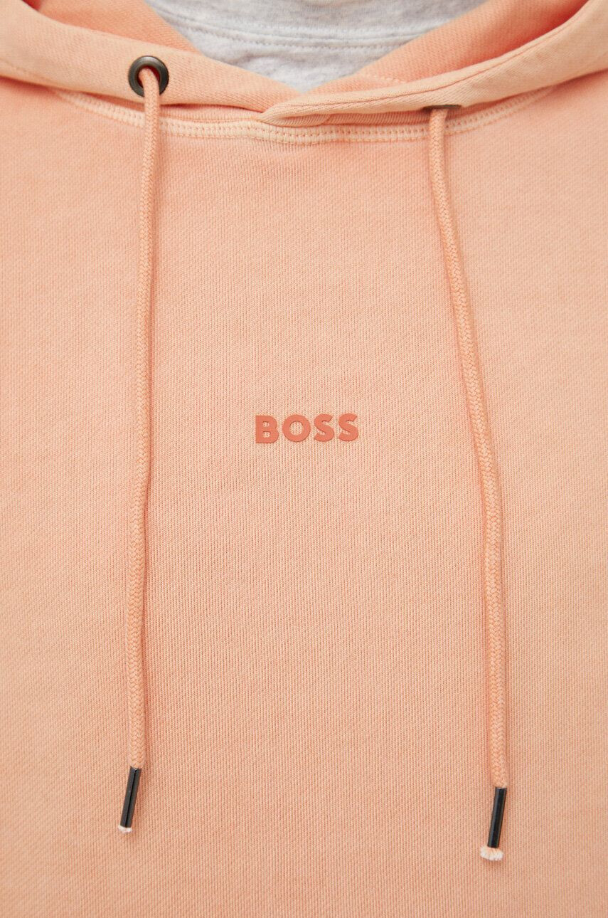 Boss Orange Bavlněná mikina BOSS BOSS CASUAL pánská oranžová barva s kapucí hladká - Pepit.cz