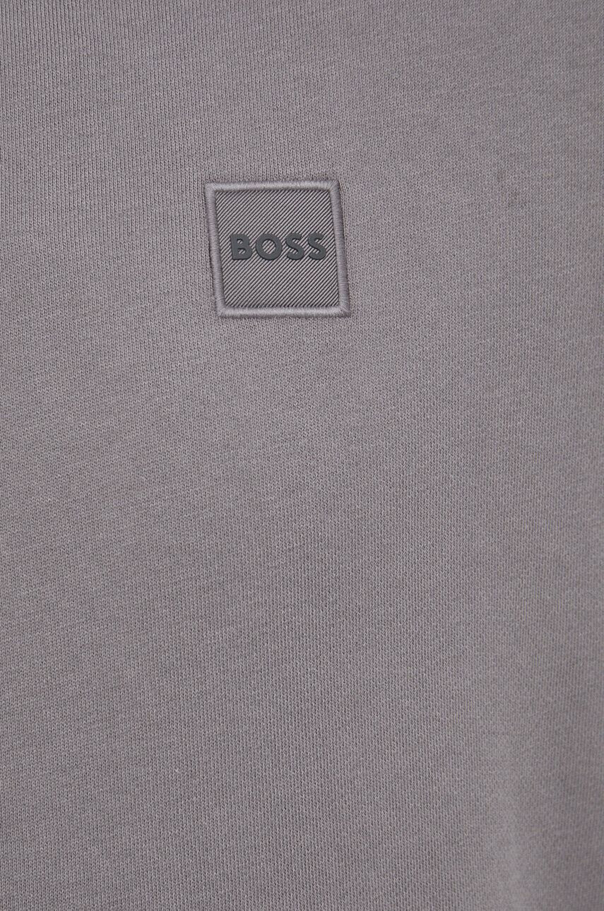 Boss Orange Bavlněná mikina BOSS BOSS CASUAL pánská šedá barva s kapucí hladká - Pepit.cz