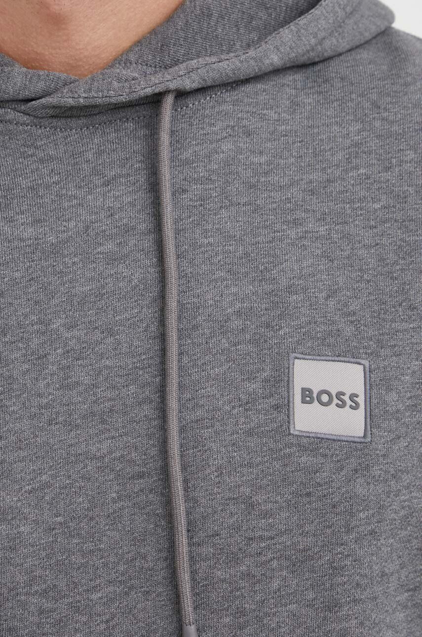 Boss Orange Bavlněná mikina BOSS BOSS CASUAL pánská šedá barva s kapucí hladká - Pepit.cz