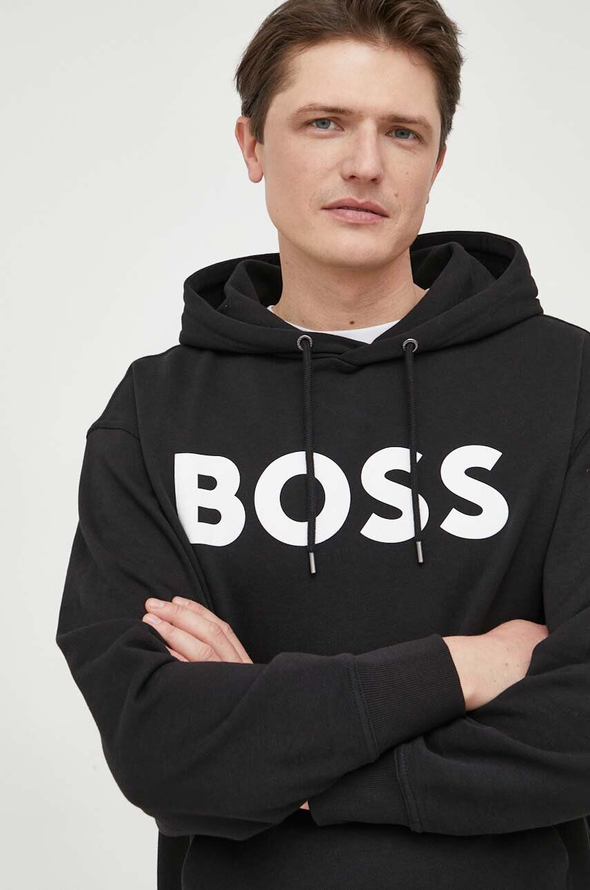 Boss Orange Bavlněná mikina BOSS pánská černá barva s potiskem - Pepit.cz