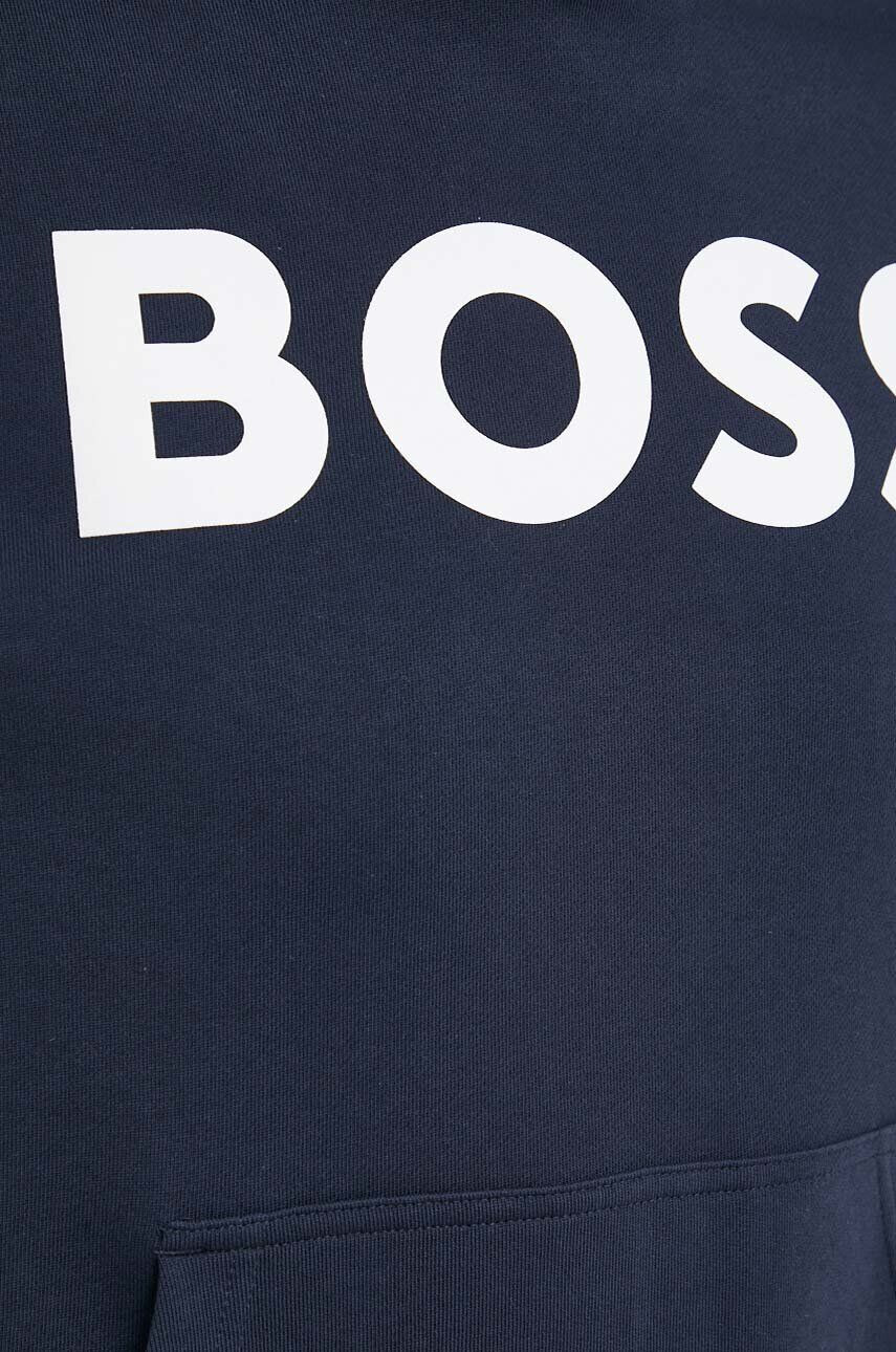 Boss Orange Bavlněná mikina BOSS pánská tmavomodrá barva s kapucí s potiskem - Pepit.cz