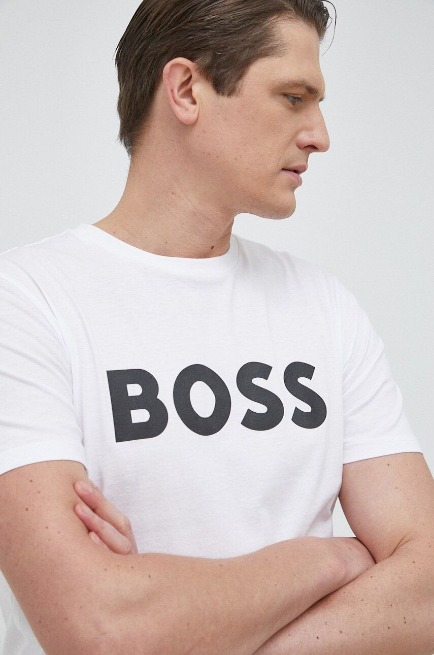 Boss Orange Bavlněné tričko BOSS Boss Casual bílá barva s potiskem - Pepit.cz