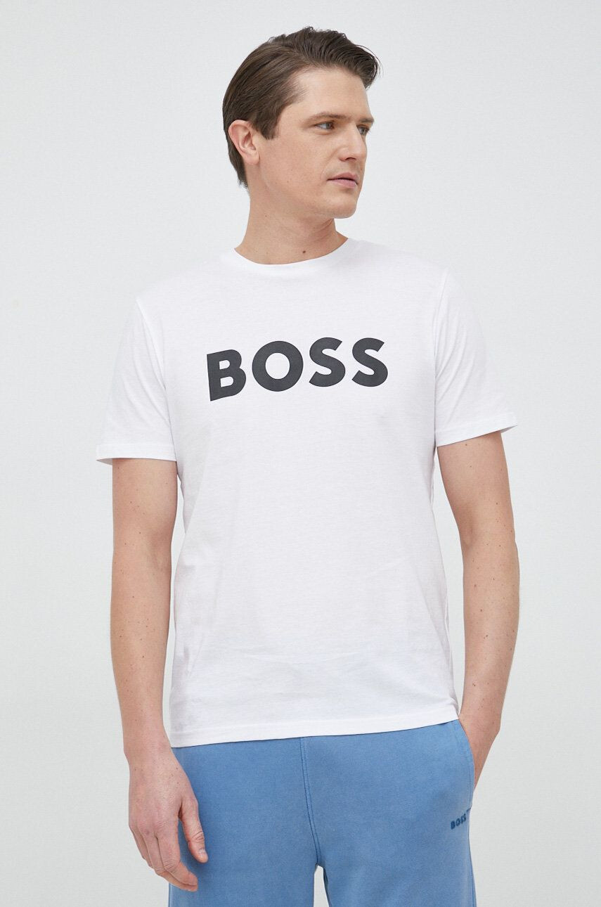 Boss Orange Bavlněné tričko BOSS Boss Casual bílá barva s potiskem - Pepit.cz