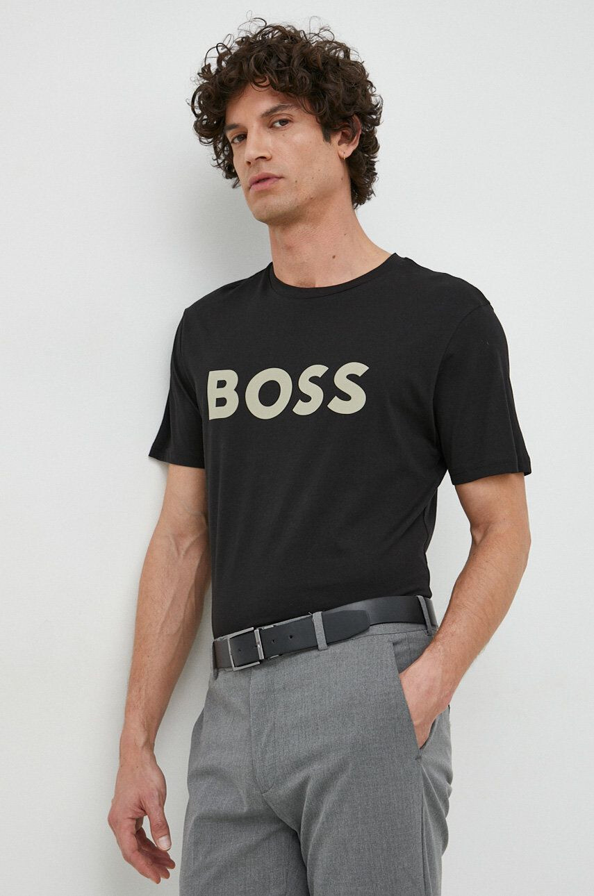 Boss Orange Bavlněné tričko BOSS Boss Casual černá barva s potiskem - Pepit.cz