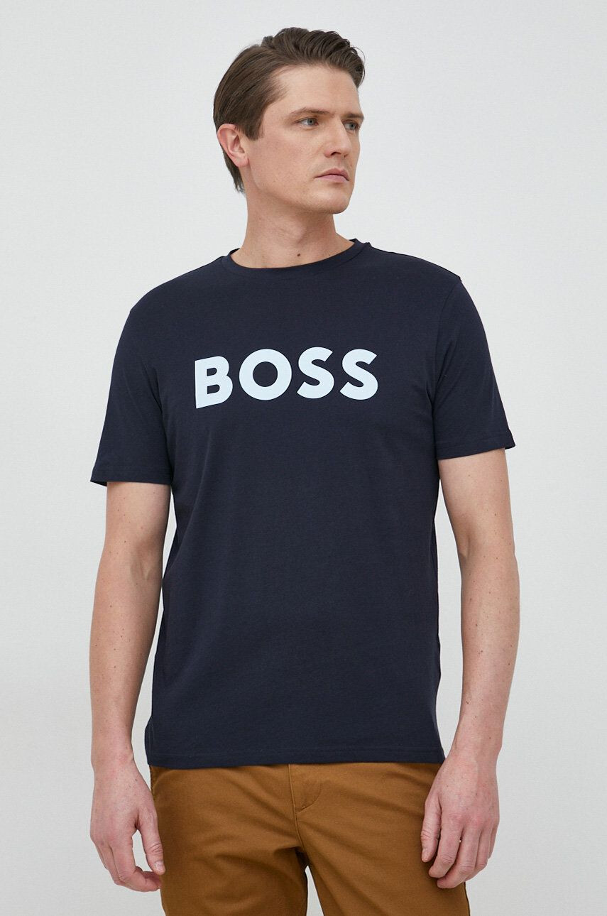 Boss Orange Bavlněné tričko BOSS Boss Casual tmavomodrá barva s potiskem - Pepit.cz