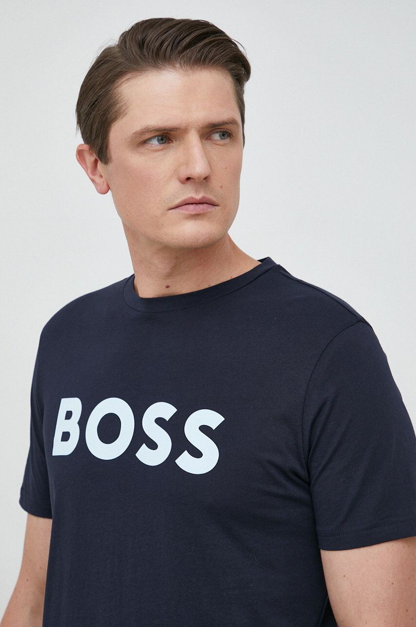 Boss Orange Bavlněné tričko BOSS Boss Casual tmavomodrá barva s potiskem - Pepit.cz