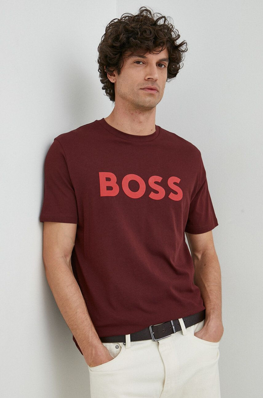 Boss Orange Bavlněné tričko BOSS Boss Casual růžová barva s potiskem - Pepit.cz