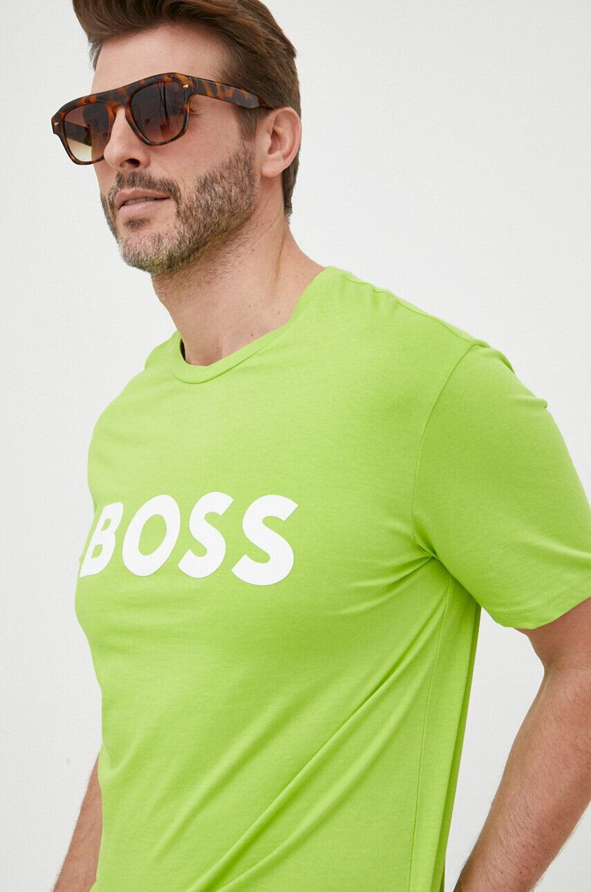 Boss Orange Bavlněné tričko BOSS BOSS CASUAL zelená barva s potiskem - Pepit.cz