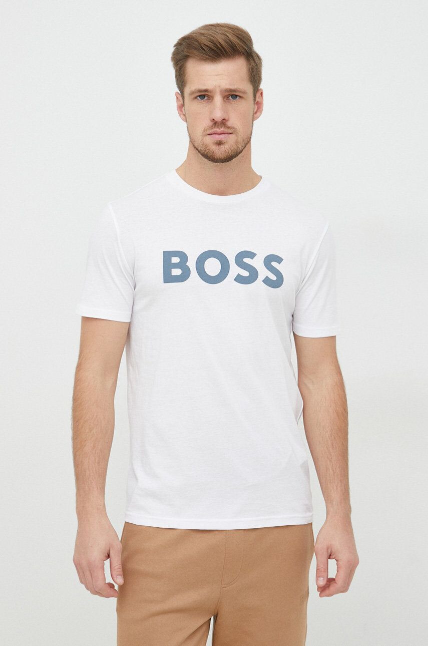 Boss Orange Bavlněné tričko BOSS Boss Casual bílá barva s potiskem - Pepit.cz