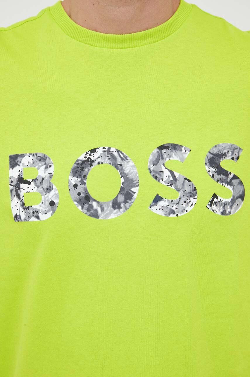 Boss Green Bavlněné tričko BOSS zelená barva s potiskem - Pepit.cz