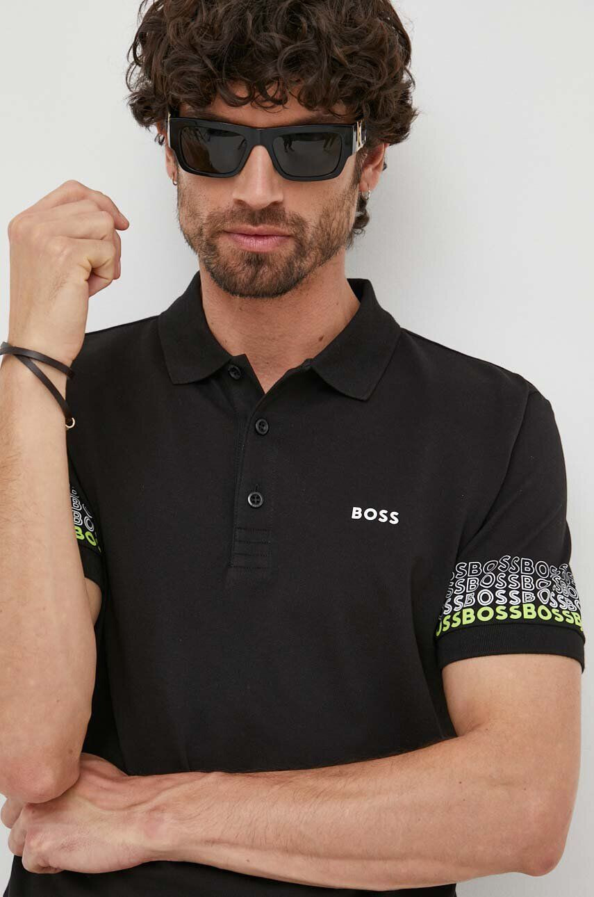 Boss Green Bavlněné polo tričko BOSS černá barva s potiskem - Pepit.cz