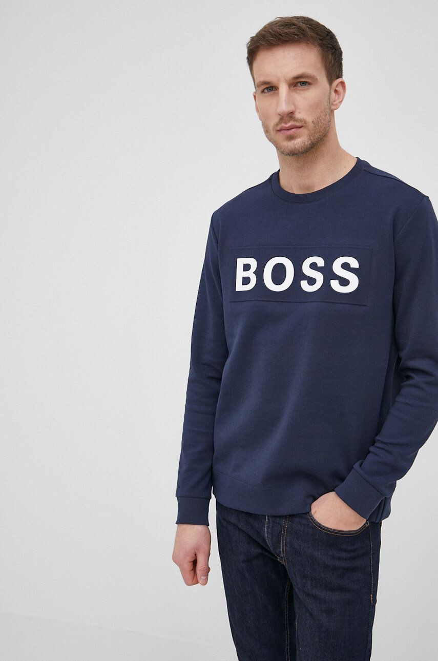 Boss Green Mikina Boss Boss Athleisure pánská tmavomodrá barva s potiskem - Pepit.cz