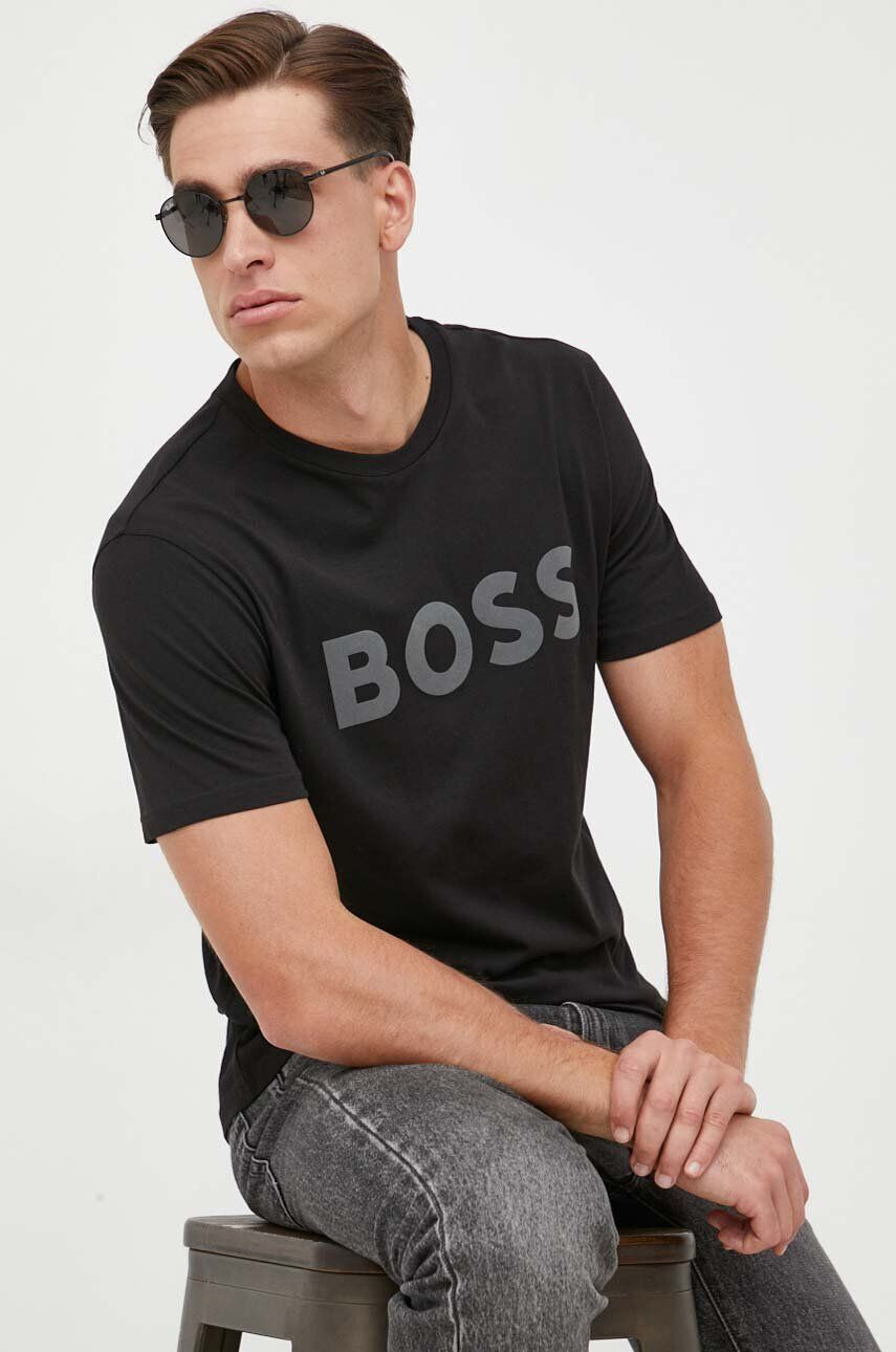 Boss Orange Bavlněné tričko BOSS BOSS CASUAL černá barva s potiskem - Pepit.cz