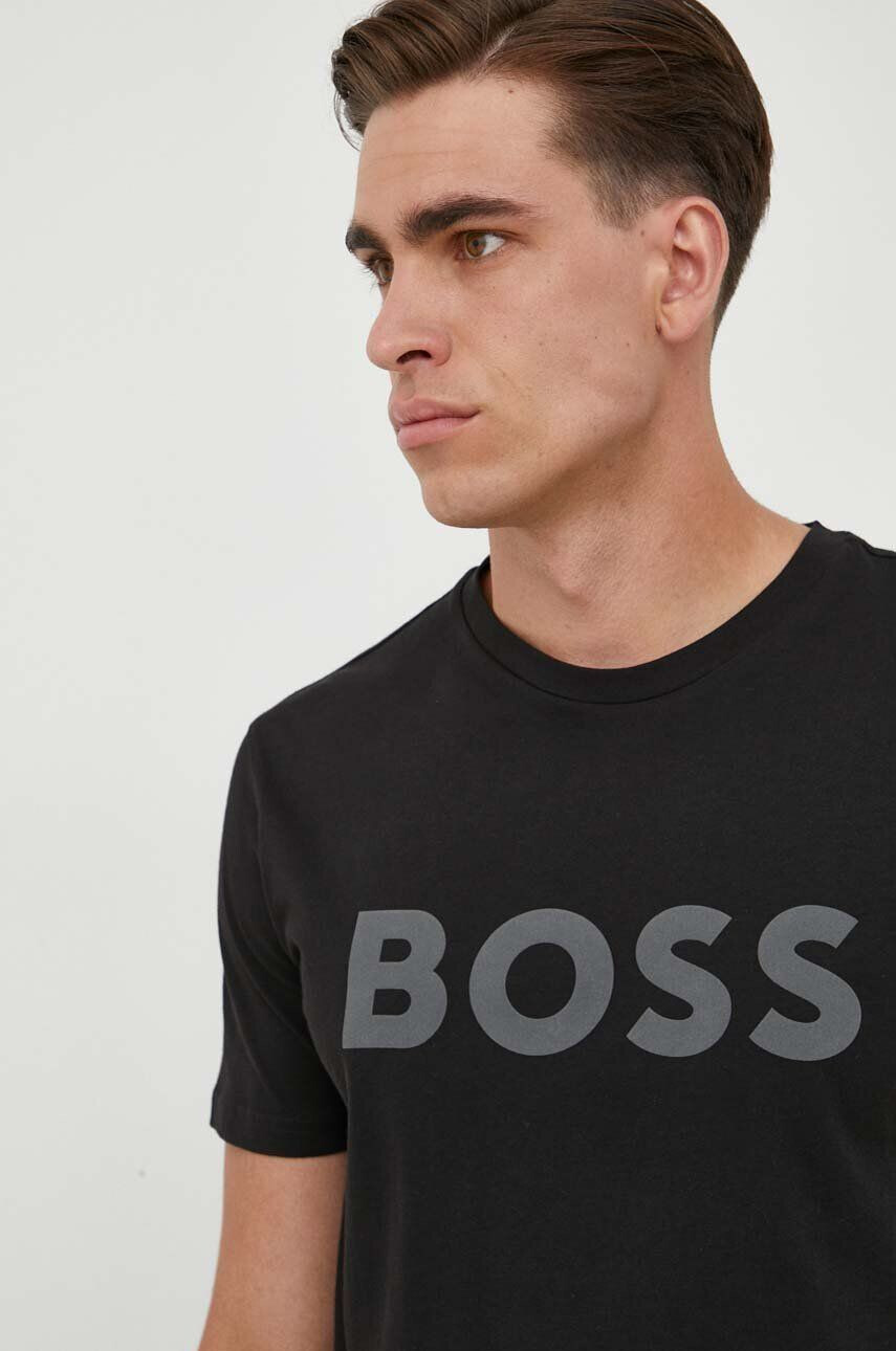 Boss Orange Bavlněné tričko BOSS BOSS CASUAL černá barva s potiskem - Pepit.cz