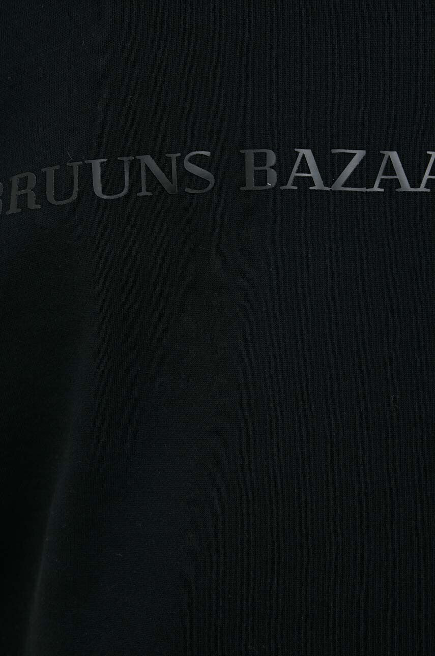 Bruuns Bazaar Bavlněná mikina Birk Crew pánská černá barva s aplikací - Pepit.cz