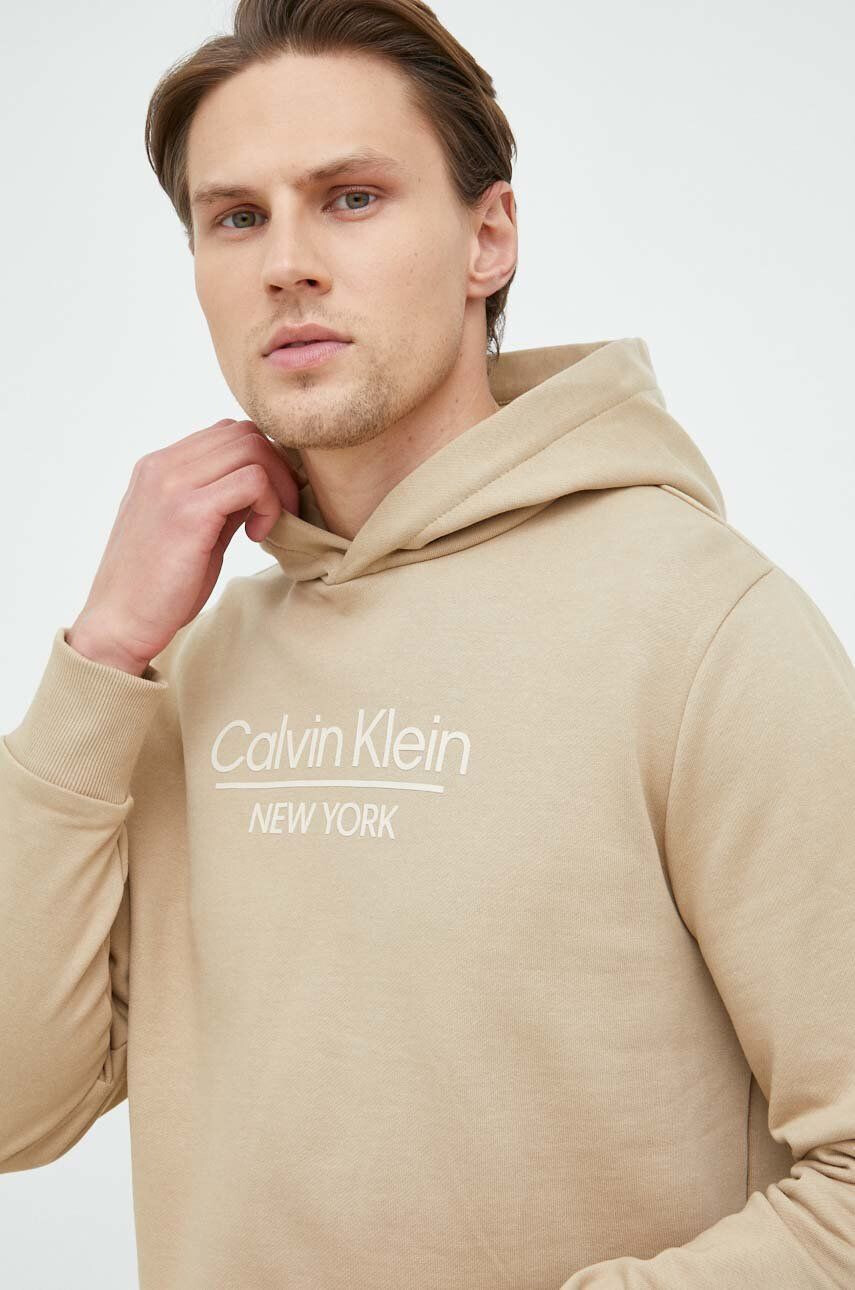 Calvin Klein Bavlněná mikina dámská béžová barva s aplikací - Pepit.cz