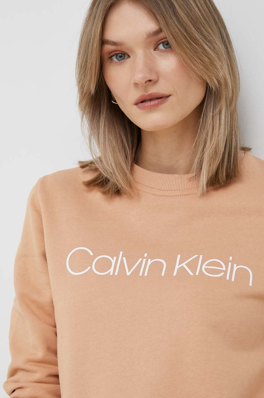 Calvin Klein Bavlněná mikina dámská béžová barva s aplikací - Pepit.cz