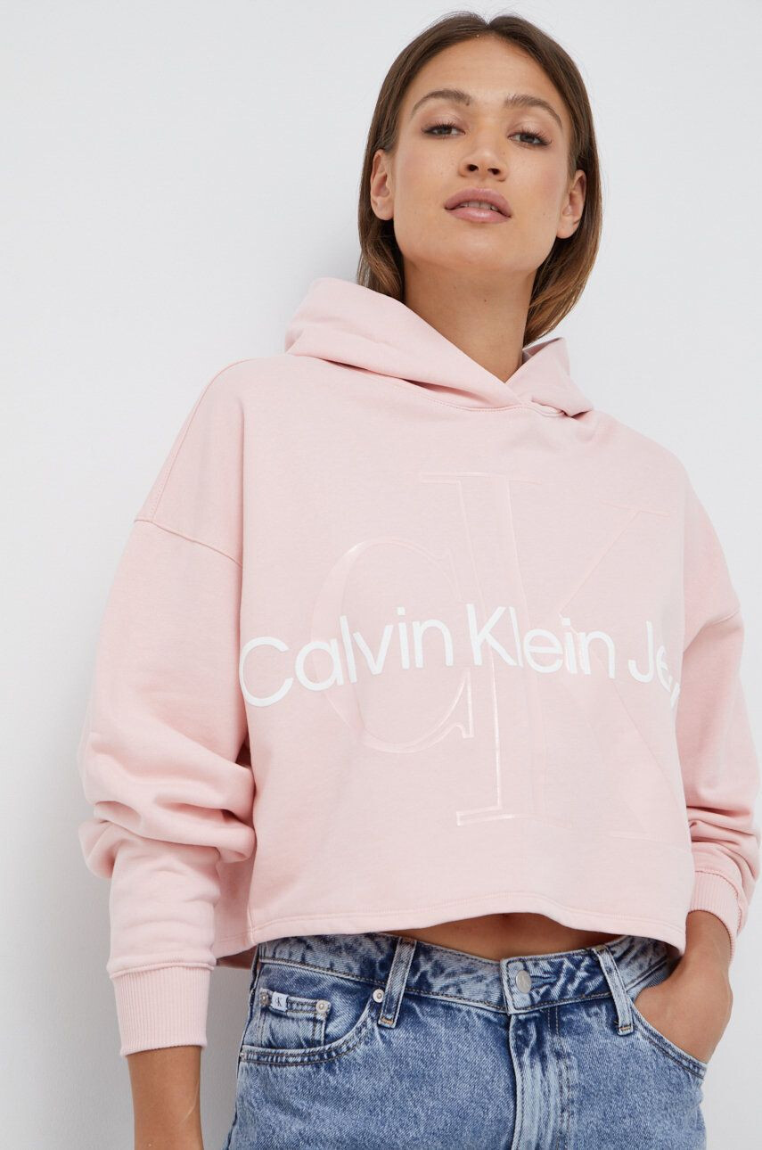 Calvin Klein Jeans Bavlněná mikina dámská růžová barva s potiskem - Pepit.cz