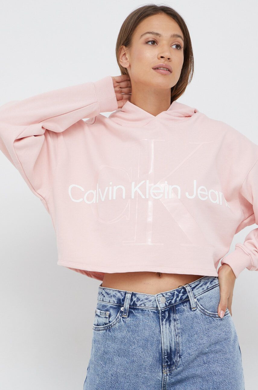 Calvin Klein Jeans Bavlněná mikina dámská růžová barva s potiskem - Pepit.cz