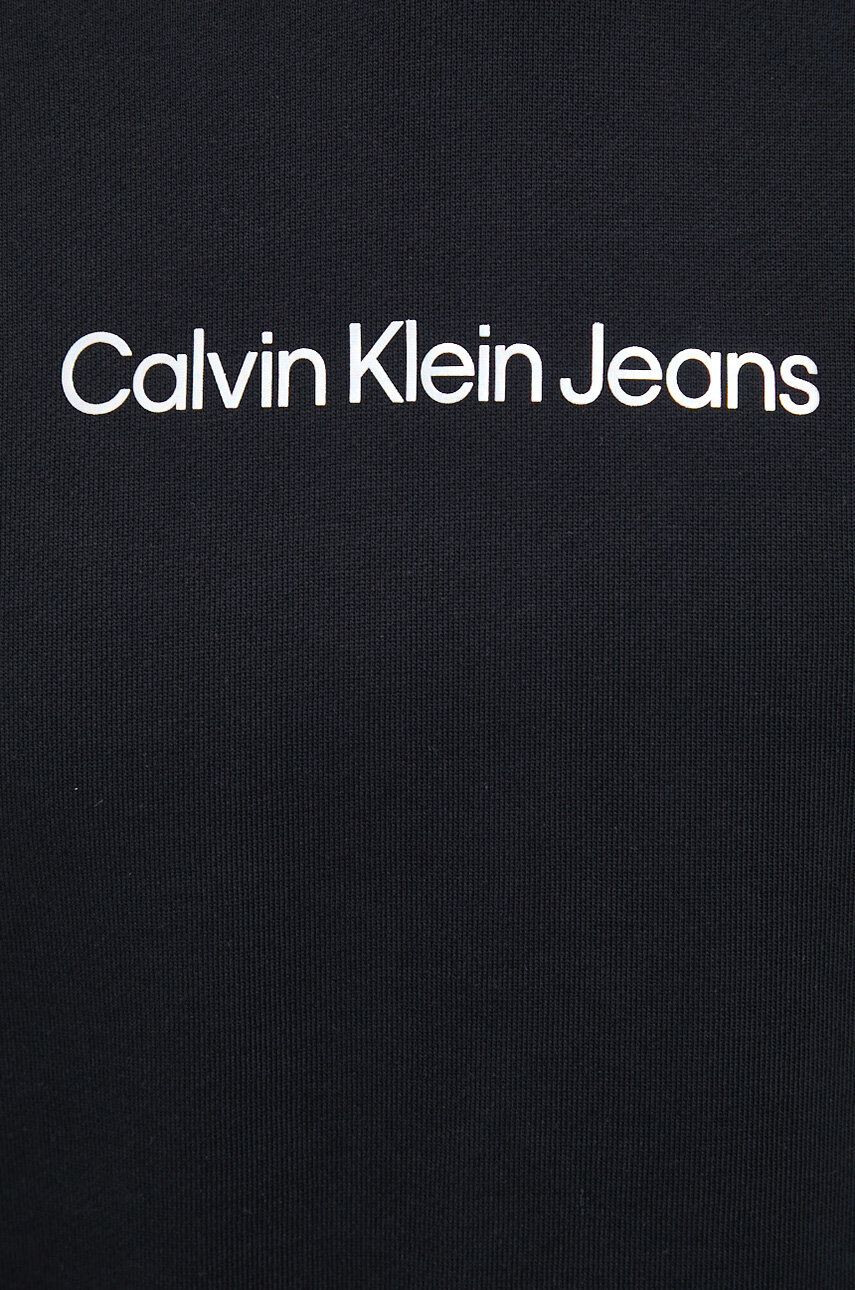 Calvin Klein Jeans Bavlněná mikina dámská fialová barva s kapucí s potiskem - Pepit.cz