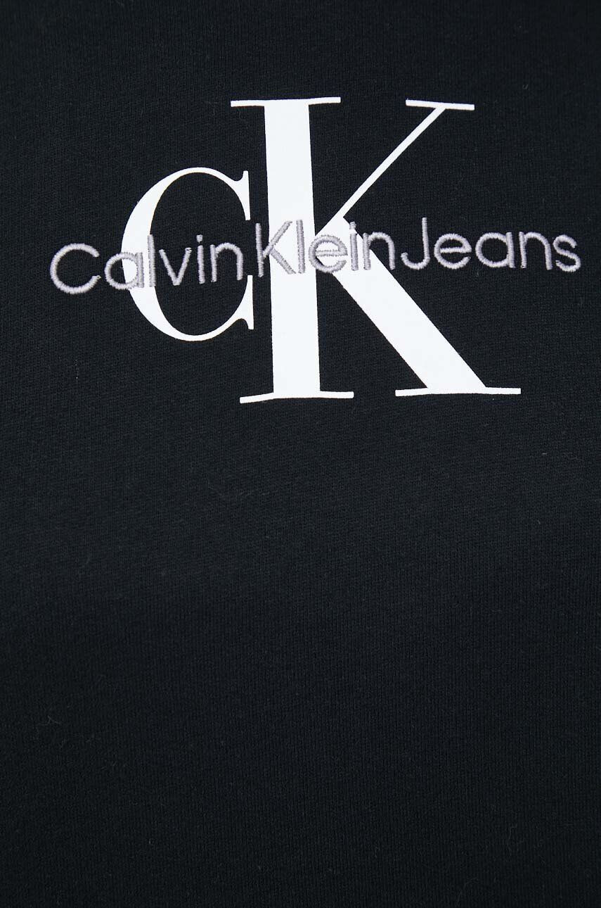 Calvin Klein Jeans Bavlněná mikina dámská černá barva s kapucí s potiskem - Pepit.cz