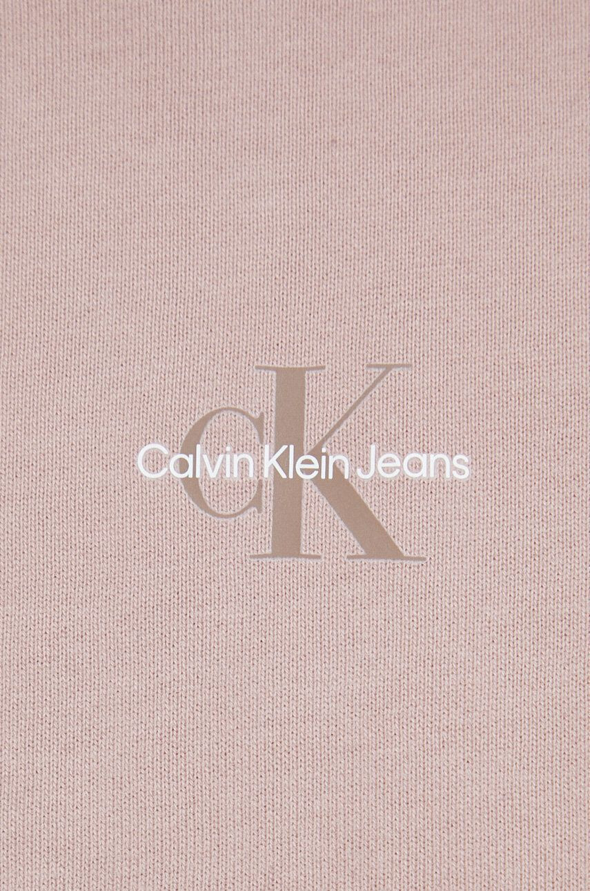 Calvin Klein Jeans Bavlněná mikina pánská hnědá barva s kapucí s potiskem - Pepit.cz