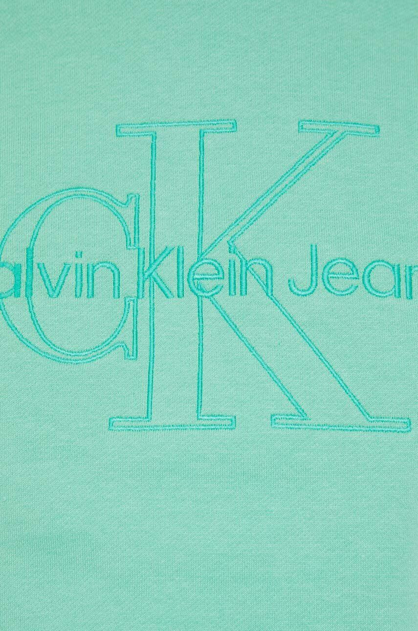 Calvin Klein Jeans Bavlněná mikina dámská zelená barva s aplikací - Pepit.cz