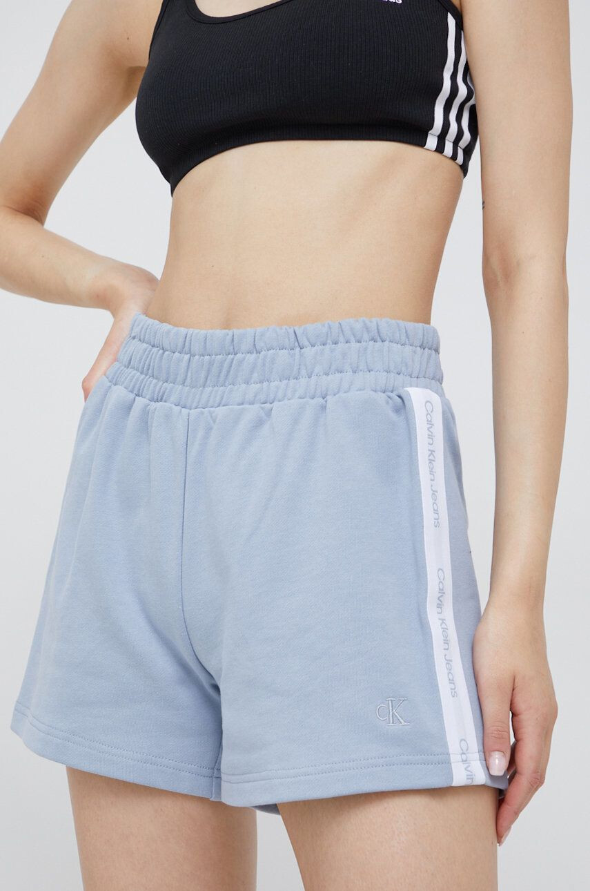 Calvin Klein Jeans Bavlněné šortky dámské s aplikací high waist - Pepit.cz